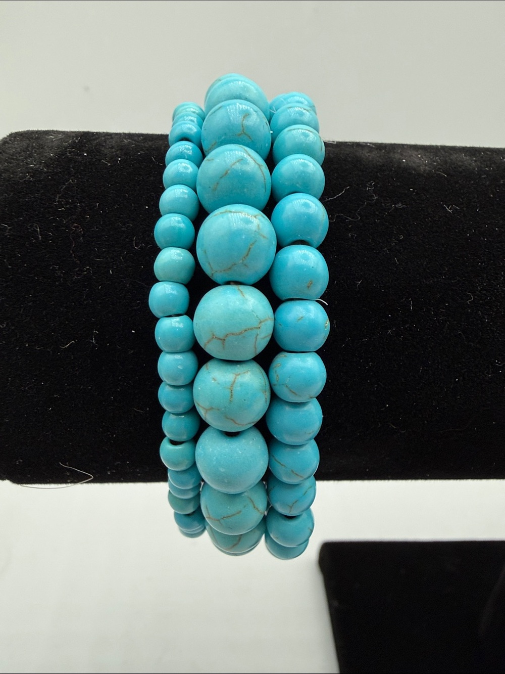Set of 3 Turquoise Dyed Howlite Beaded Stretch Bracelets Stack Boho Gemstone